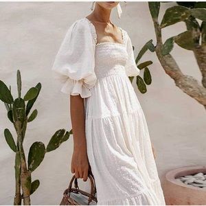 White Clip Dot Boho Dress-Size S